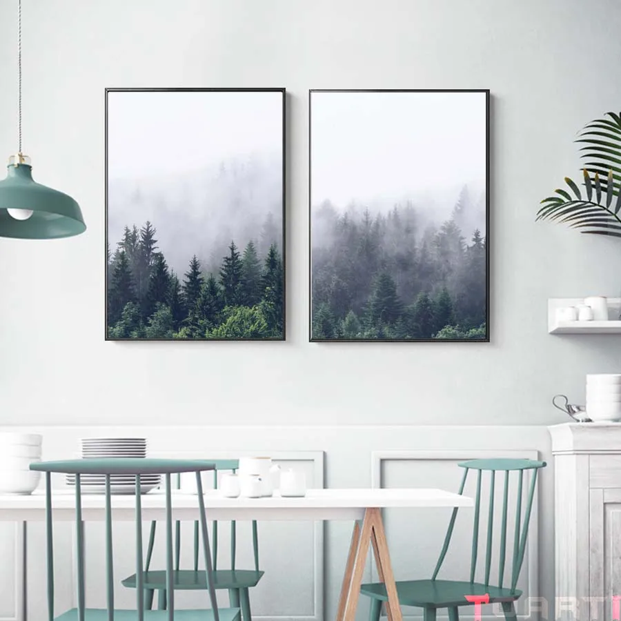 Fog Forest Nordic Poster&Prints Abstract Landscapes Canvas Art Painting Modular Wall Picture For Living Room Modern Home Decor (3)