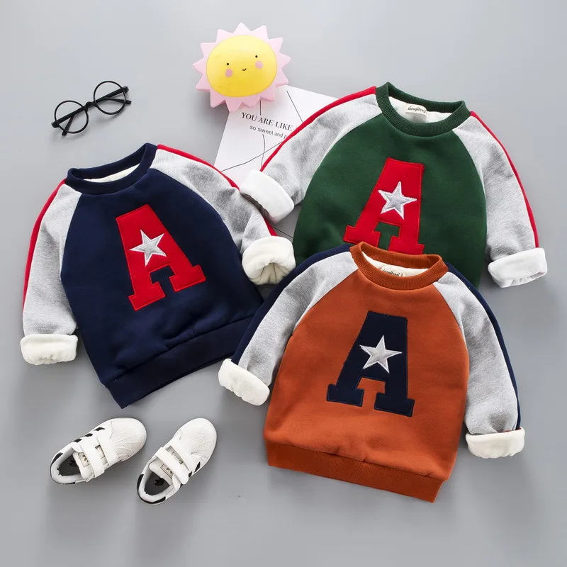 

Autumn Baby Boys Clothing Warm Toddler Boys Shirts Fleece Children Top Casual Letter Kids Sweatshirts Winter Boys Clothes