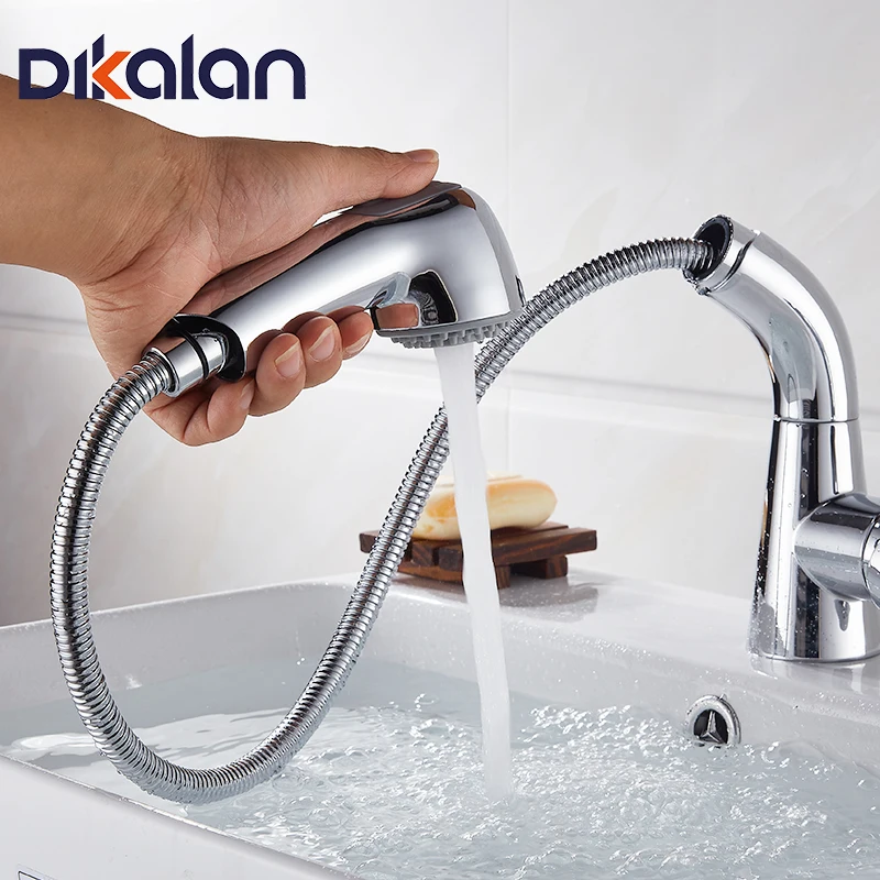 

DIKALAN 1 set Pull Out chrome Kitchen Faucet Sink Mixer Tap Swivel Spout Sink Faucet Swivel Copper Kitchen Faucets tap D1049