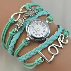 Для женщин часы-браслет сова любовь Воск Веревка из искусственной кожи ручной работы Дамская мода женские Браслеты