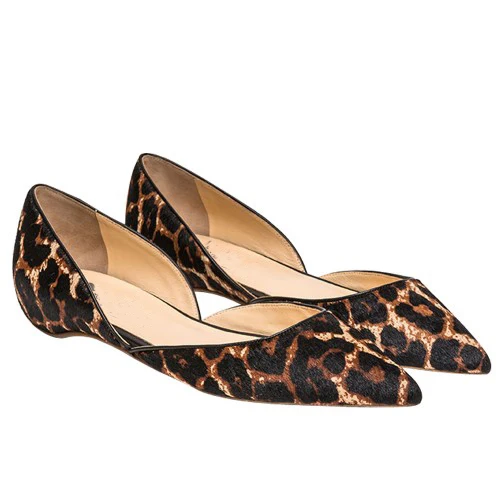 Leopard Fur Mary janes Flat Shoes Women Slip ons Pointed Toe Dress Shoes Custom Bottom Dress 