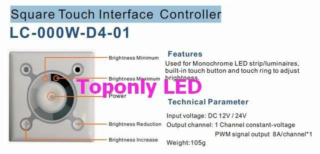 DC12/24 В Регулируемая яркость pwm-led dimmer настенные Square сенсорный интерфейс светодиодный контроллер ce & rohs 5 шт. DHL Бесплатная доставка