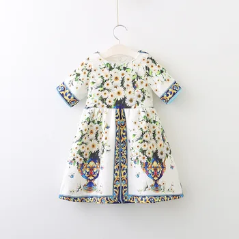 

PPXX Girl Dress Vintage Boutique Floral Princess Royal Short Sleeve Casual Formal Summer Dress Girls Party Kids Clothing