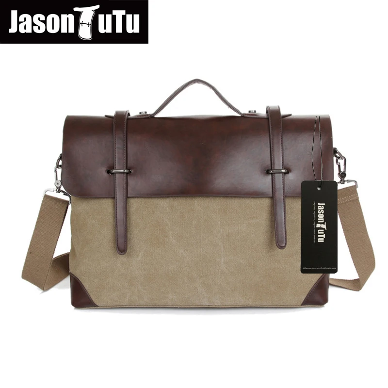 

JASON TUTU Vintage Men Messenger Bags 2017 New male Satchel Canvas tote Crossbody bag Leather Patchwork Handbags B144