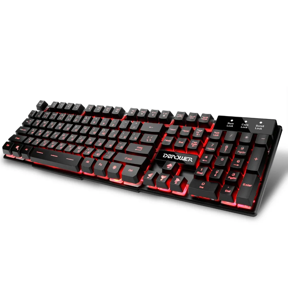 DBPOWER России Customized Игровая клавиатура с 3 х цветов подсветкой KeyCaps Teclado Gamer для