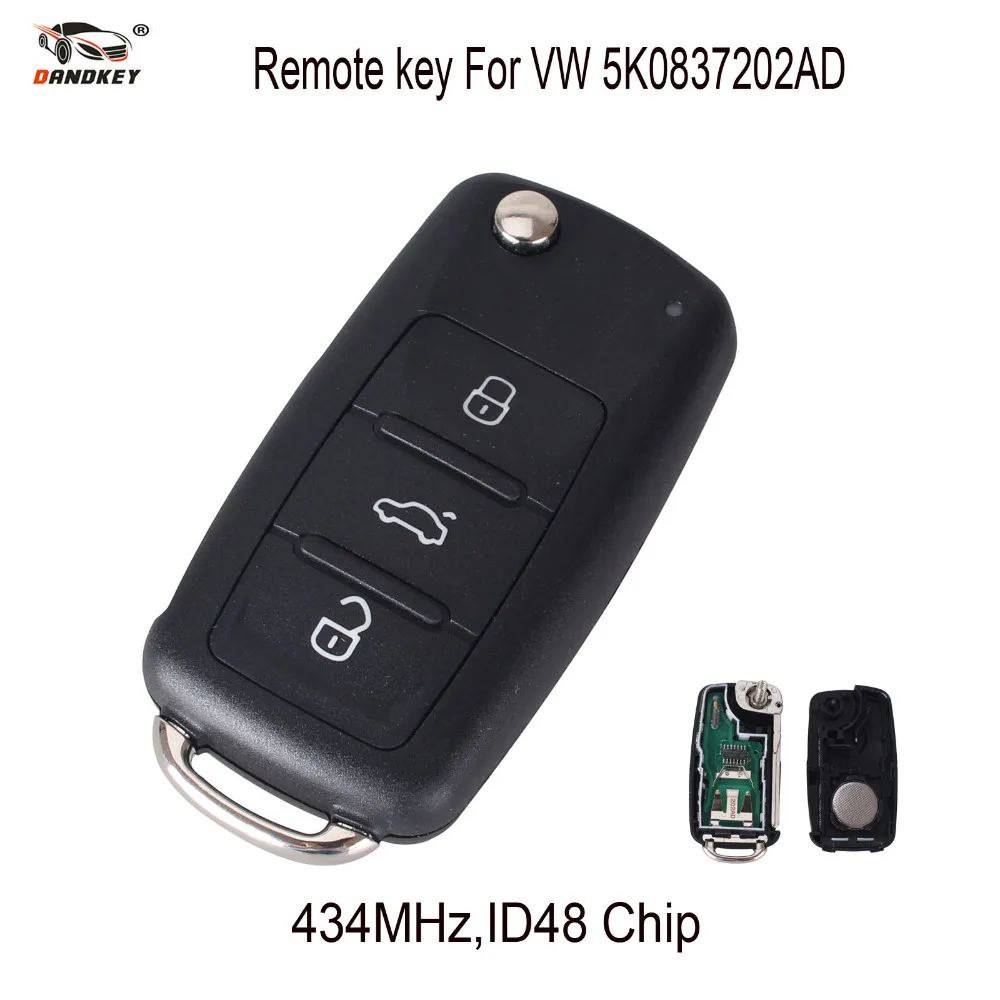 Dandkey 434 мГц ID48 чип 5K0837202AD автомобиля дистанционного ключа для VW Volkswagen Golf Passat Tiguan