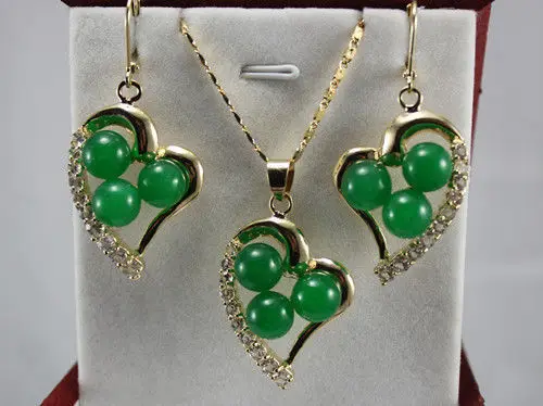 

Turquoise green jade red coral heart-shaped Pendant Necklace Earrings set A23401 5.23