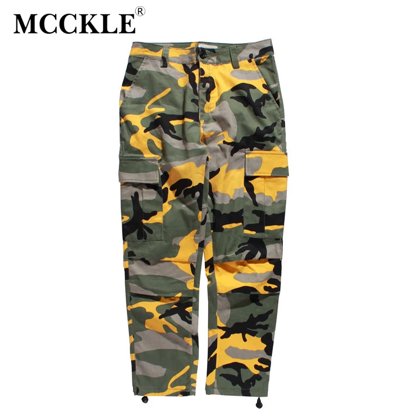 MCCKLE/Для мужчин Повседневное Цвет Camo Cargo Pant Осенняя уличная одежда унисекс мешковатые брюки хип-хоп хлопок Мульти карманы штаны шорты