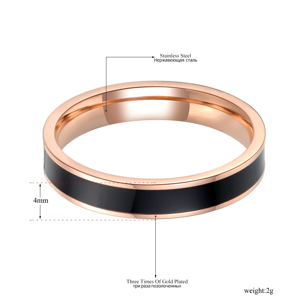 Lokaer Мода черный/белый 2 цвета картина маслом розовое золото цвет простые свадебные кольца ювелирные изделия кольцо из нержавеющей стали