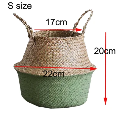 Hamdmake Flower Storage Basket pot Seagrass Rattan Laundry Basket Folding Woven Clothes Toy Sundries Home Storage Baskets - Цвет: Green S