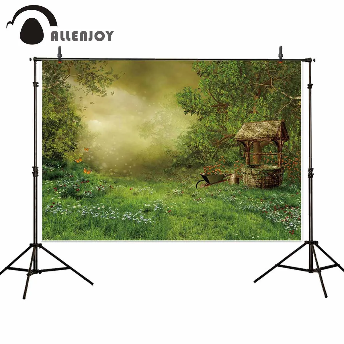 Фотофоны Allenjoy для фотостудии hozy fog пышный лес зеленый луг полевые цветы водная