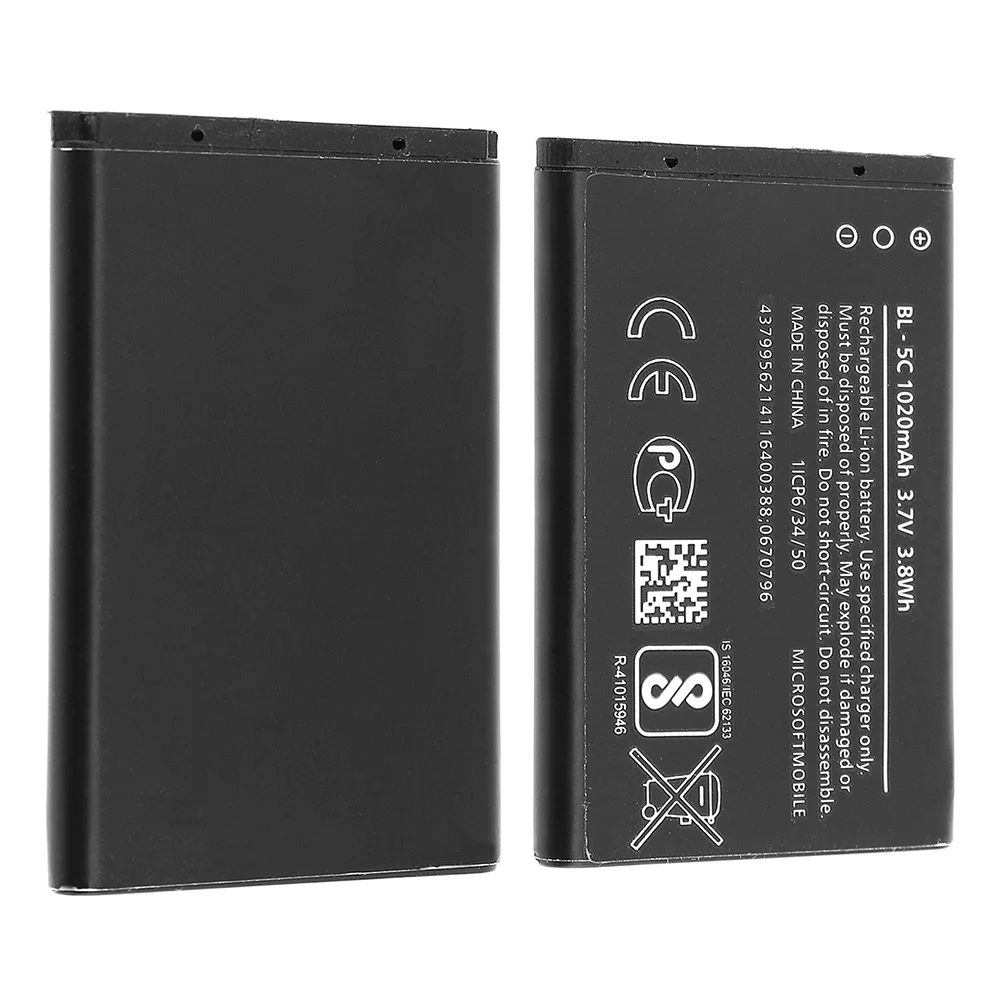 

2pcs Replacement BL-5C Battery for Nokia 1112 1208 1600 1100 1101 n70 n71 n72 n91 e60 Direct shipping 1020mAh Cell Phone