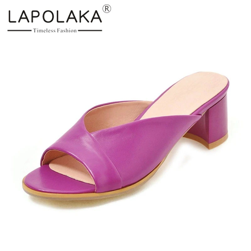 

Lapolaka Brand New Plus Size 34-46 Summer women's Mules Ladies Med Heels Shoes Woman Casual Party Office Footwear Female