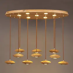 Новый креативный дизайн деревянный подвесной светильник ресторан бар лобби креативный летающая тарелка светодио дный светодиодные