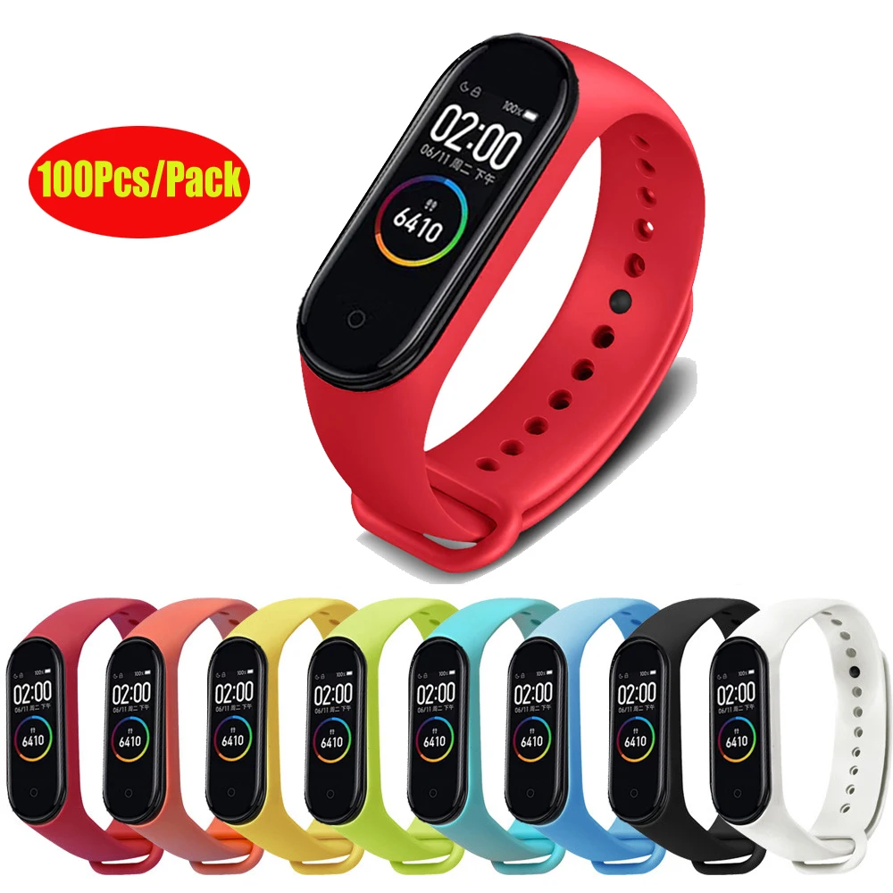 

100Pcs/Pack Mi band 4 Strap Bracelet For Xiaomi Mi Band 4 Smart Strap Silicone Mi band 3 Wrist Strap Miband 4 3 Accessories Band