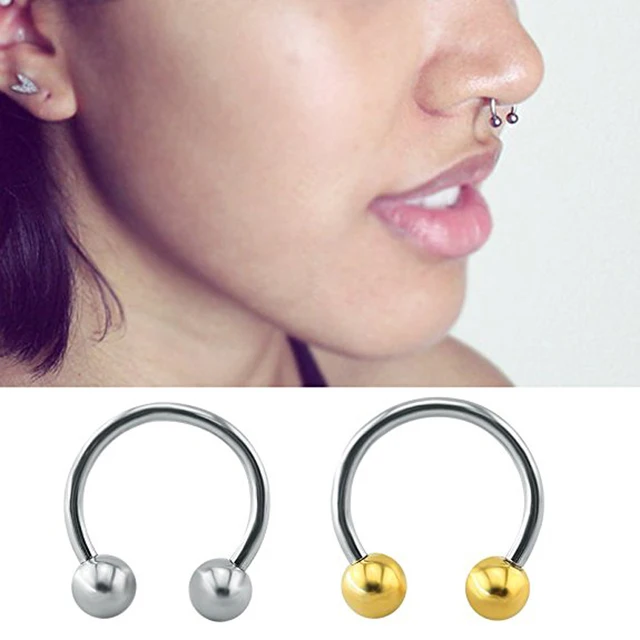 2pcs Stainless Steel Horseshoe Ring Septum Clicker Tragus Cartilage 2pcs Stainless Steel Horseshoe Ring Septum Clicker Tragus Cartilage Earring Circular Barbell Nose Studs Rings