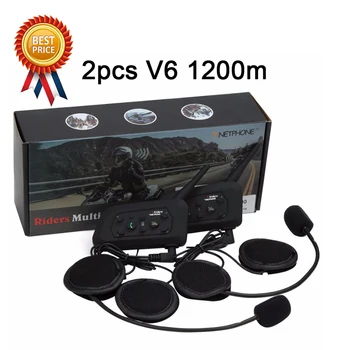 

Vnetphone 2pcs V6 1200M Motorcycle Multi Bluetooth 3.0 Helmet Intercom Headset Moto Wireless Interphone for 6 Riders