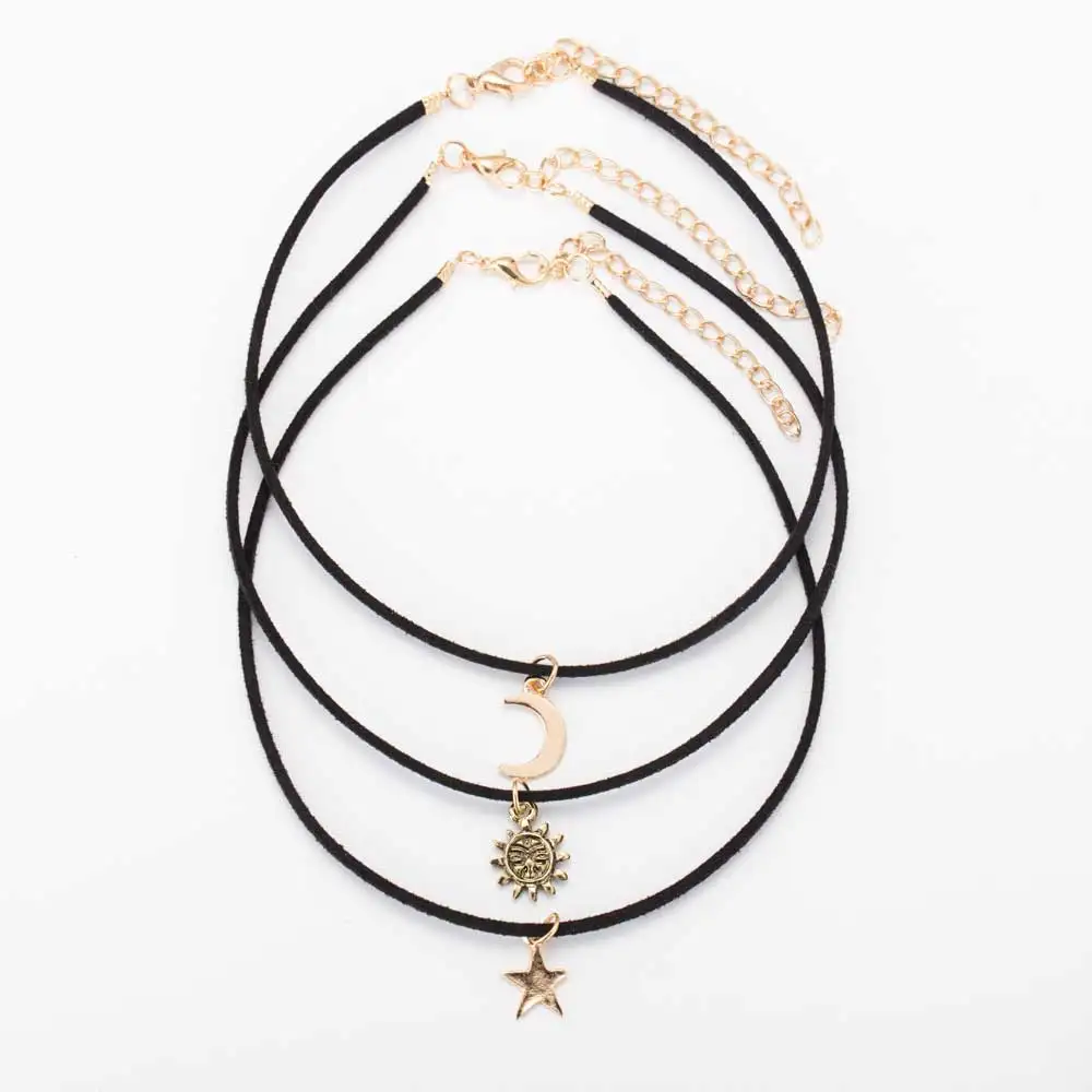 FAMSHIN-3-Pcs-Sets-Star-Moon-Sun-Chokers-Necklaces-Alloy-Pendants-Maxi-Necklaces-For-Unisex-Hot