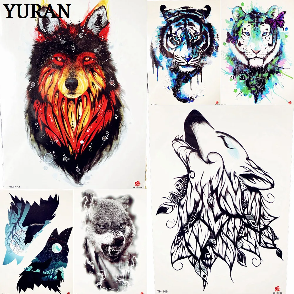 

Summer Style Indian Red Fire Wolf Temporary Tattoo Flash Men Body Art Painitng Water Color Tattoo Stickers Women Makeup Tips