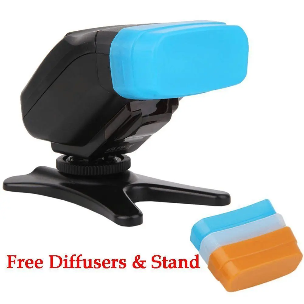 

Viltrox JY610II Univeral On-camera Speedlite Mini Flash Light for Nikon Canon DSLR Cameras + 3 Color Diffuser + Flash stand