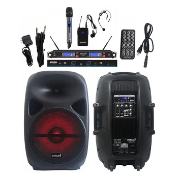 

STARAUDIO 2500W Active 15" PA DJ Powered Party Audio Speaker RGB Light Speaker 2CH UHF Wireless Handheld Headset Mic SCS-15RGB