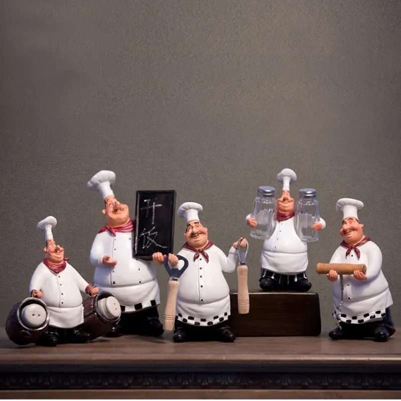 

5Pcs/set Retro Cook Statue Kitchen Chef Function Sculpture Resin Art&Craft Restaurant Bar Cafe Home Interior Design Gifts L3237