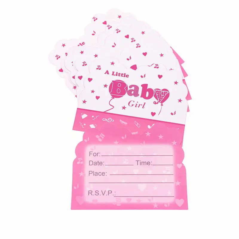

10pcs/lot Baby Girl Pink Paper Invitation Card Birthday Party Decorations Kids Baby Shower Party Supplied Gender Reveal