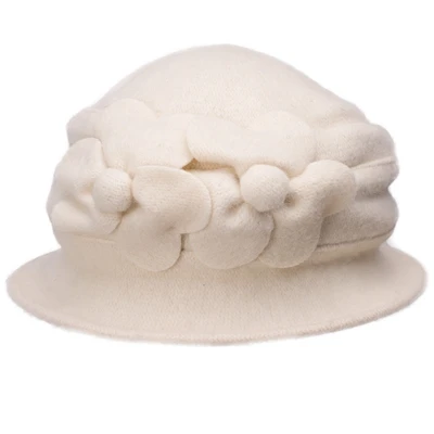 Lawliet, женские зимние шапки, одноцветные, с цветами, теплые, из чистой шерсти, кепка, для девушек, для женщин, Fedoras, Клош, шапки для дам, шапки для церкви, A218 - Цвет: Слоновая кость