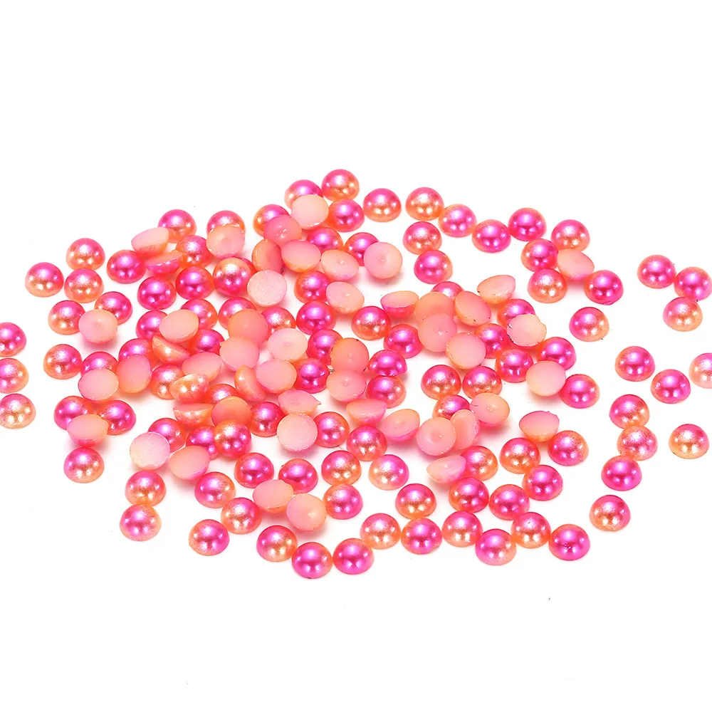 

3mm,4mm,5mm,6mm Rose Rainbow Flat back ABS round Half Pearl beads, imitation plastic half pearl beads