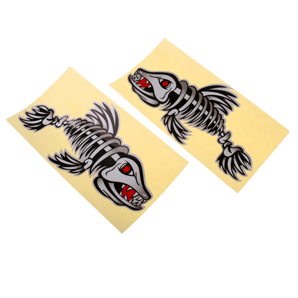 

2 Pieces Large Skeleton Fish Bone Stickers Kayak Boat Car Decals 295x168mm Strong durable vibrant color easy to apply