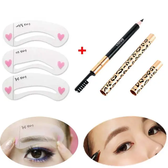 Cheap 3 different Eyebrow Shaping Stencils Grooming Kit Makeup Tools+1 pcs Eye Brow Waterproof Black Brown Pencil With Brushes