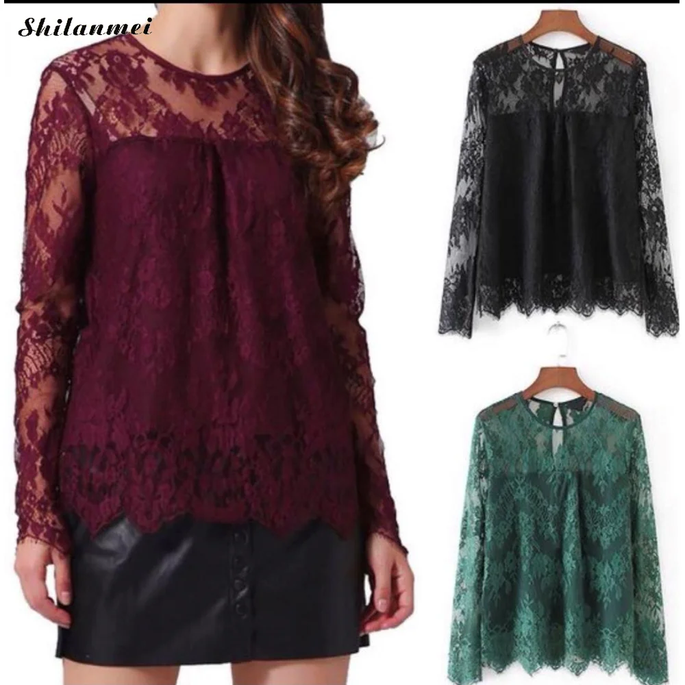 Blusas 2019 женская блузка Весна Осень Сексуальная Прозрачная Тонкая Рубашка