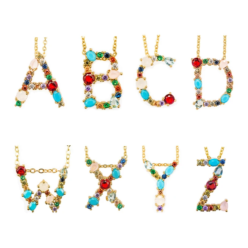 

Gold Color Initial Multicolor CZ Necklace Personalized Letter Necklace Name Jewelry For Women Accessories Girlfriend Gift