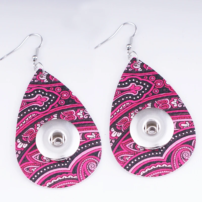 FH6222 classical Bohemia flower water drop PU Leather 18mm Snap Button Jewelry earrings European and American style | Украшения и