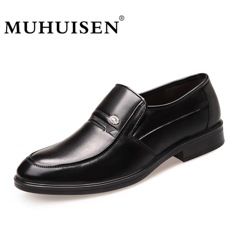 

MUHUISEN Fashion Genuine Leather Men Dress Shoes Round Toe Oxfords Shoes Male Casual Business Breathable Luxury Shoes