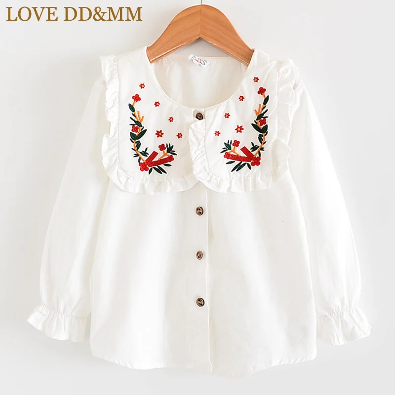 Рубашки для девочек с надписью «LOVE DD& MM» Новинка года, Осенняя детская одежда хлопковая рубашка с длинными рукавами и цветочной вышивкой для девочек