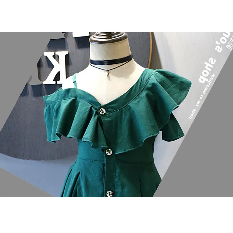Kids Dress For Girls Summer 2019 New Green Off-the-shoulder Ruffle Dress Children Fashion Princess Party Dress For Girls 2-6T