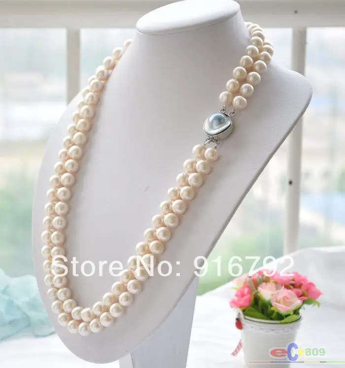 

P3716 2row 23-24" 12mm white round white PEARL necklace mabe