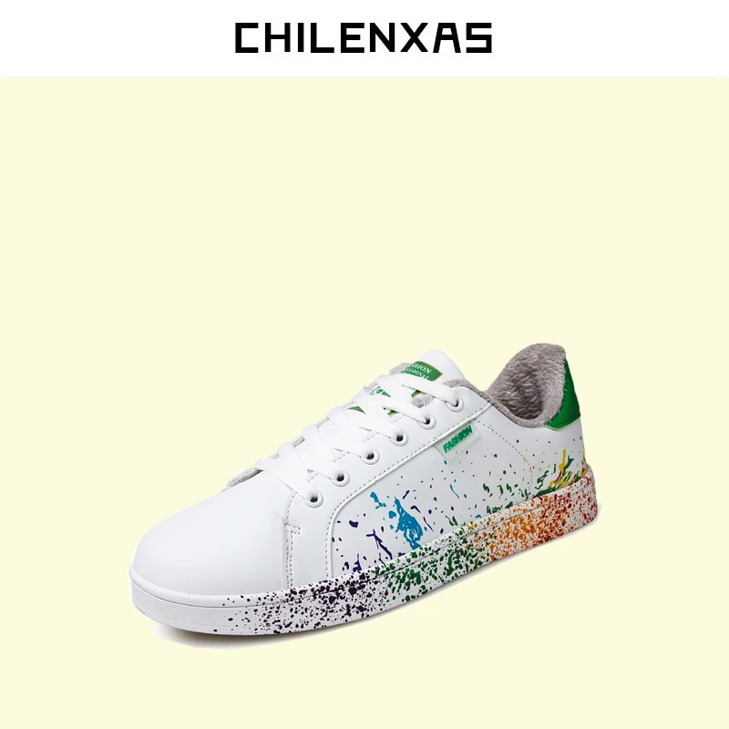 

CHILENXAS Fashion Large Size35-46 2017 Spring Autumn Graffiti Leather Shoes Men Casual Lovers Breathable Height Increasing Light