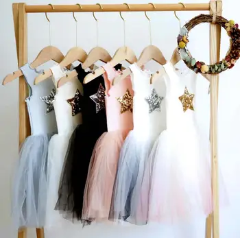 

2019 Girl Lace tutu Wedding Party Dress Kids Clothing Princess Sequins Stars Dress Sleeveless Baby Luxury Dress