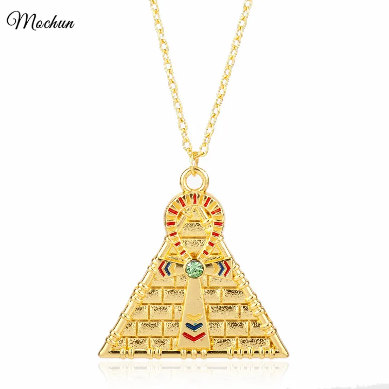 

MQCHUN Men Hip Hop Gold Color Egyptian Pyramid Ankh Cross Symbol Of Life Pendant Necklace Religious Style Yu-Gi-Oh Necklace