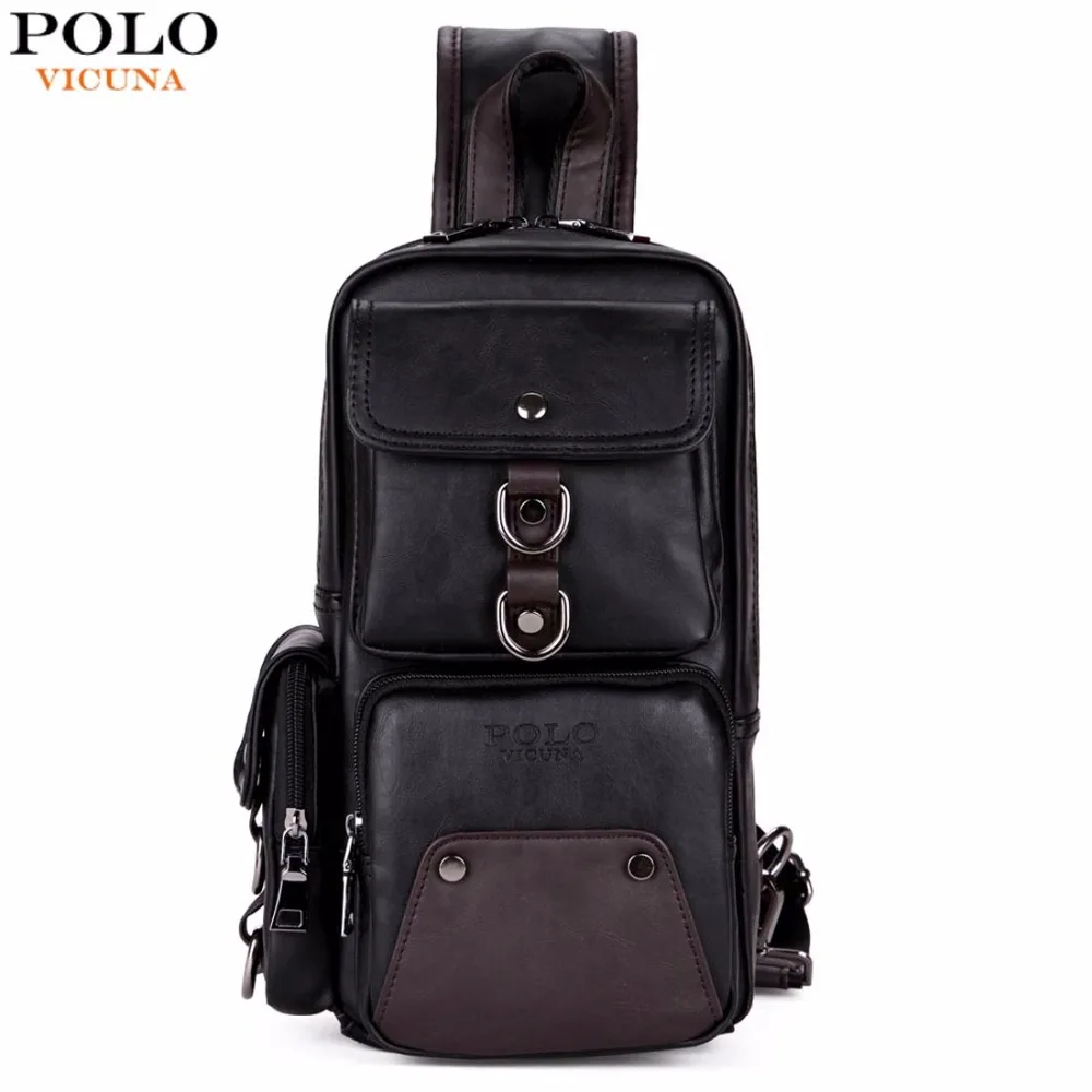 

VICUNA POLO Large Capacity Mens Crossbody Bag With Front Pocket Man Pack Casual Leather Brand Chest Bag Shoulder Bag For Male