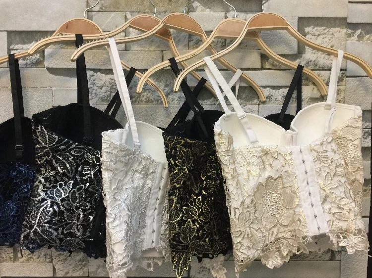 P265 New Gold Bronzing Embroidery Lace Push Up Women's Bustier Bralette Bra Cropped Tube Top