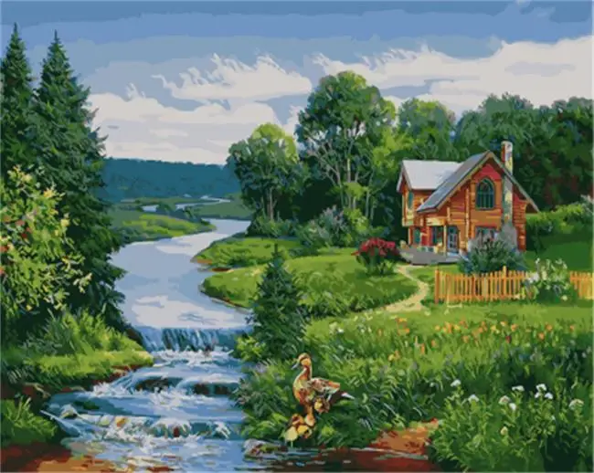

DRAWJOY Framed Landscape Pictures DIY Painting By Numbers Home Decor For Living Room Canvas Oil Painting Wall Art
