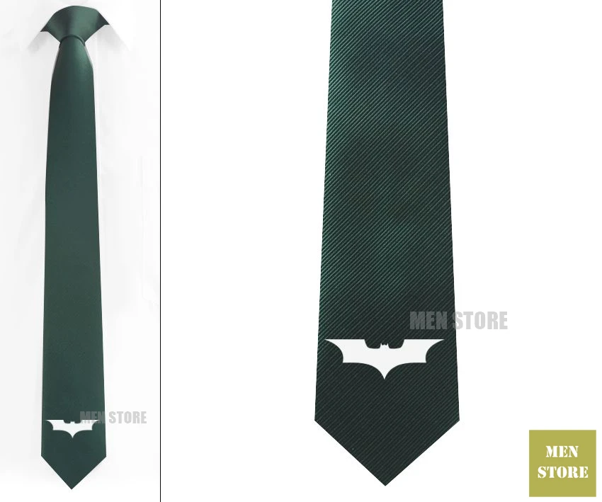 Классный принт Бэтмен Мужской Жаккардовый тканый тонкий узкий 2," галстук 6 см Галстук Свадебная вечеринка галстук для жениха запонки LK057M - Цвет: Dark Green tie-White