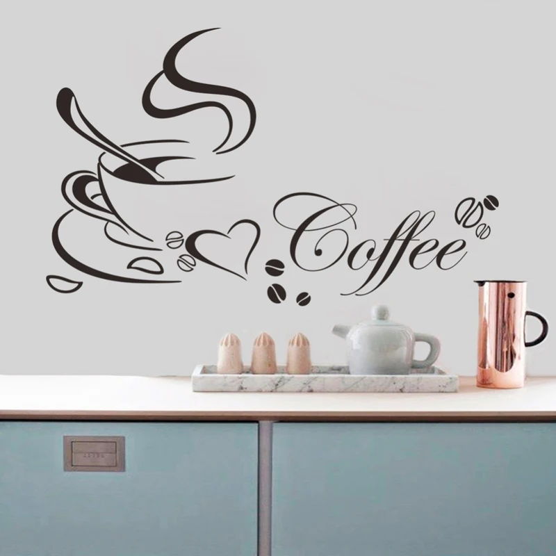 Coffee Cup Heart Kitchen Wall Sticker Quotes Living Room Restaurant Wall Decal Vinyl Wall Stickers Cuisine Home Decor Cafe Mural