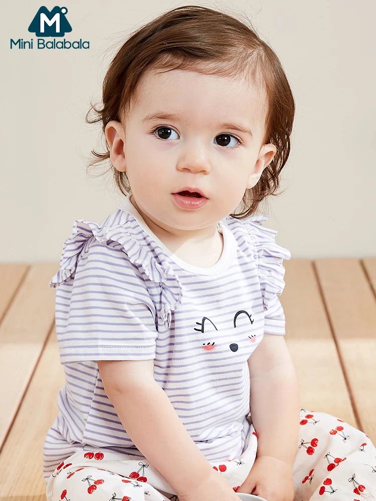 

Mini balabalaBaby girls short sleeve Tshirt 2019 summer new children clothing bottoming tshirt baby o neck T-shirt