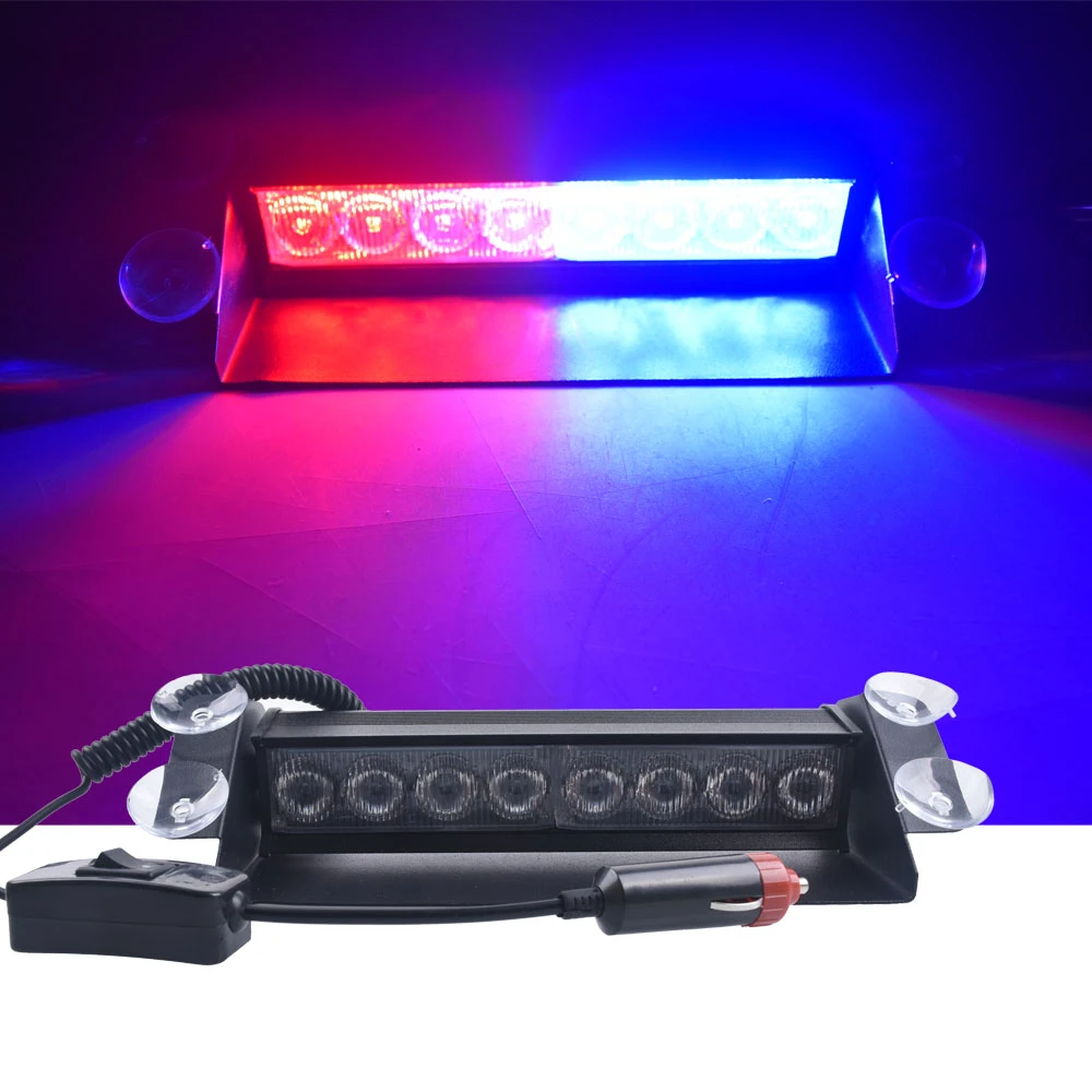 DC 12V 8LEDs Car LED Light Police Strobe Light Dash Emergency Suction