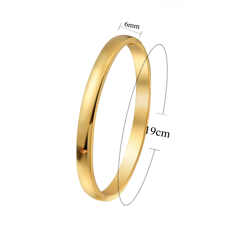 Baoyan классический браслет из нержавеющей стали из чистого золота 4 мм/6 мм Широкие женские браслеты простые гладкие золотые браслеты для женщин