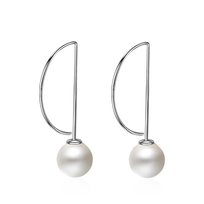 

925 Sterling Silver New Fashion Geometric Design Pearl Stud Earrings for Women Jewelry Christmas Gift Hot Sale Wholesale